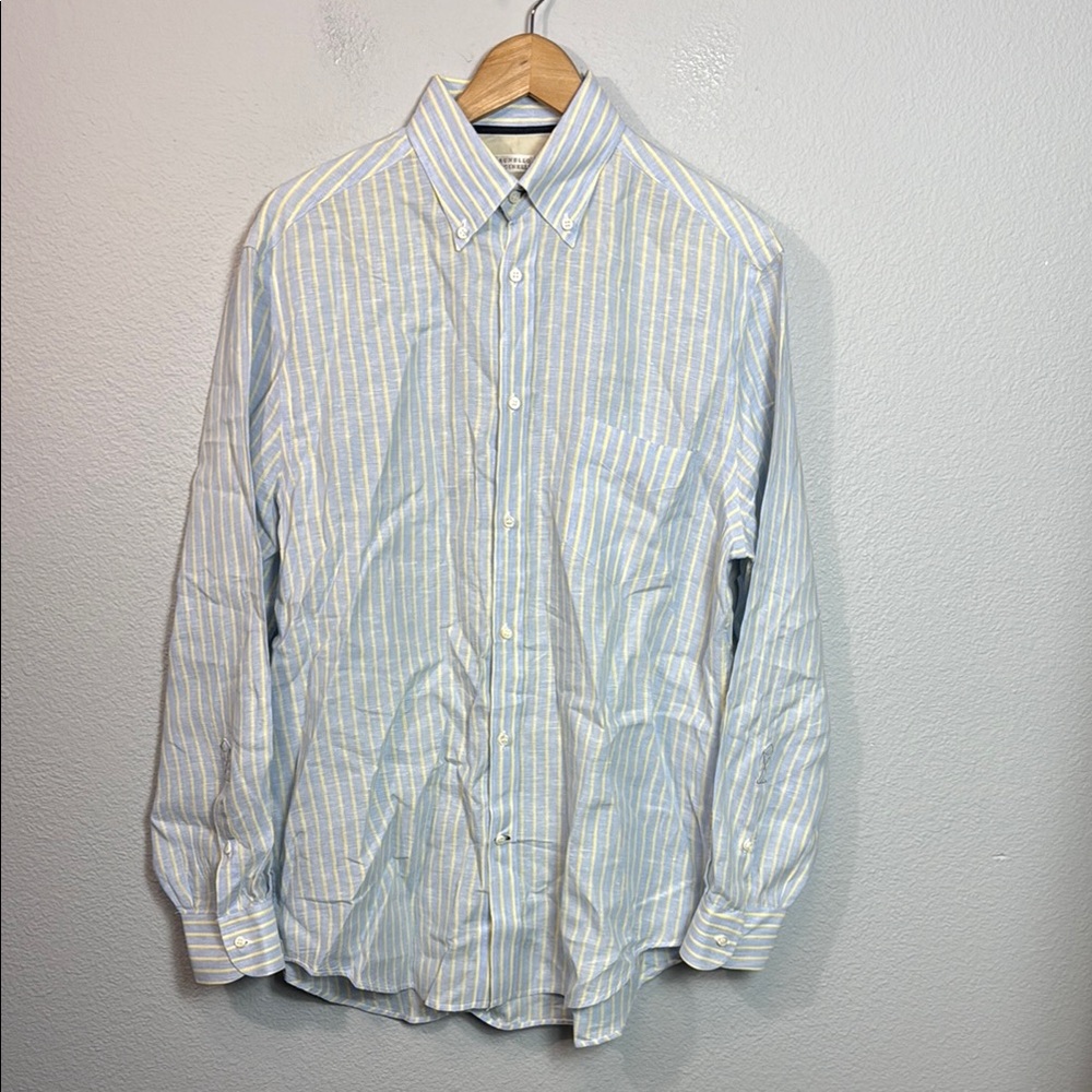 Brunello Cucinelli‎ 100% Linen Men's Striped Button-Down Shirt